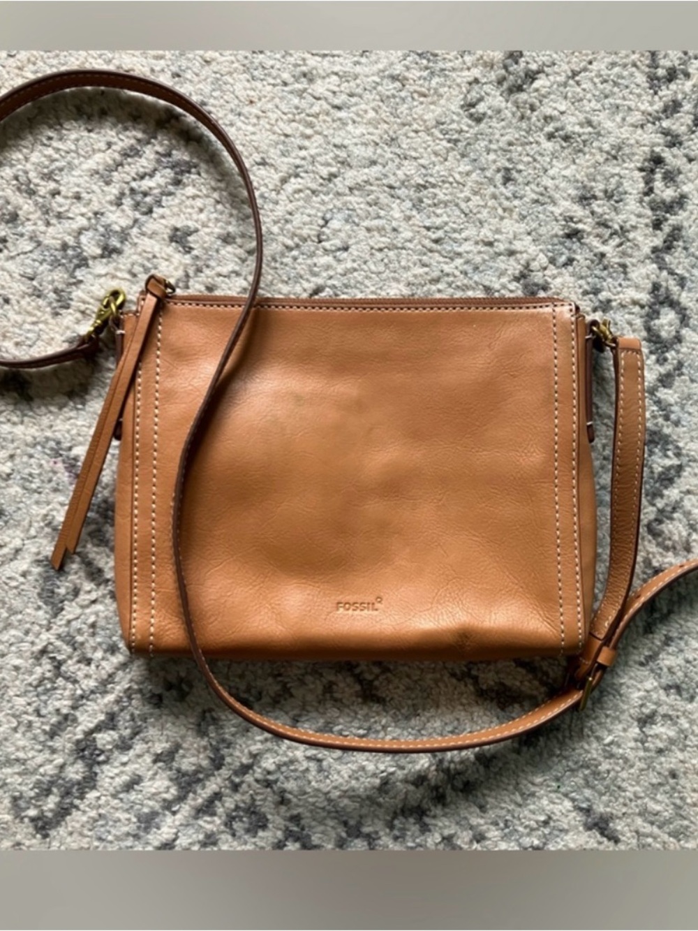 Fossil Emma Leather Crossbody Bag in a tan or cognac brown shade